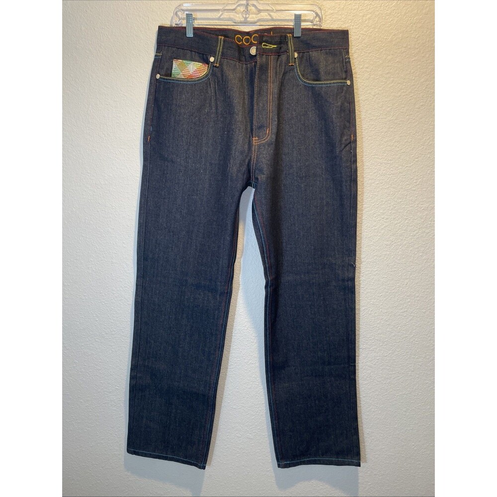 Coogi Mens Blue Indigo Denim Y2K Hip Hop Dark Wash Baggy Jeans 36x32
